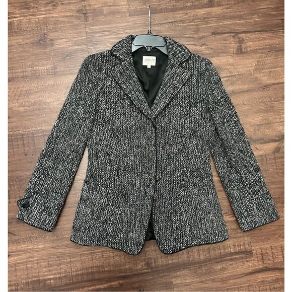 Armani Collezioni Black/White Tweed Wool Sequins Blend Blazer Size 8 w/COA - Picture 1 of 16